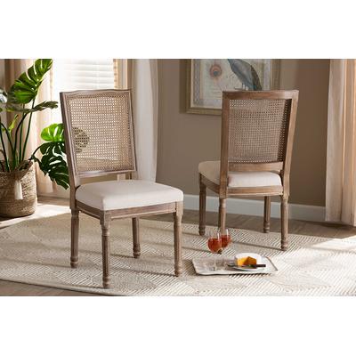 Photo 1 of Baxton Studio Louane Beige and Browned Wood Dining Chair Set with Rattan
