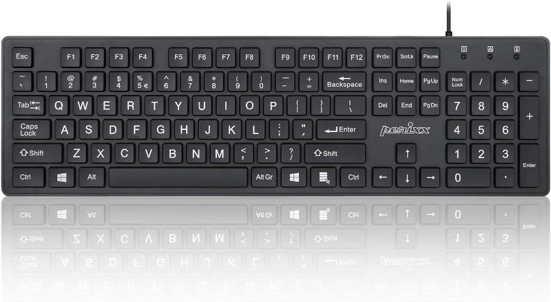 Photo 1 of Perixx PERIBOARD-117 Wired USB Keyboard with Standard US Layout and Chiclet Big Print Keys, Black
