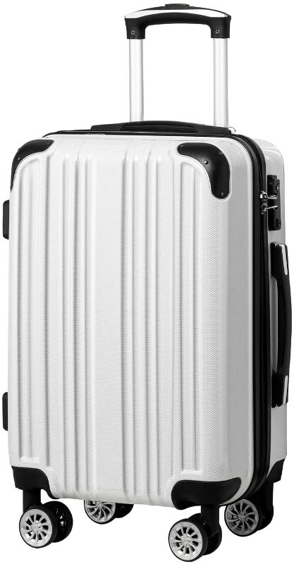 Photo 1 of Coolife Luggage Expandable Suitcase PC+ABS Spinner 20in Carry on (white grid new, S(20in)_carry on)
