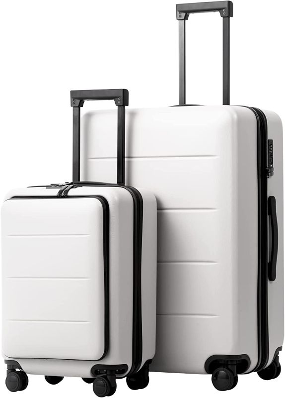 Photo 1 of COOLIFE Luggage Suitcase Piece Set Carry On ABS+PC Spinner Trolley with pocket Compartment Weekend Bag (White, 2-piece Set)
