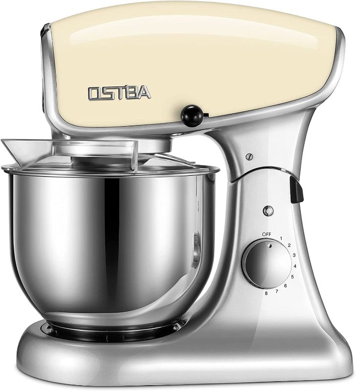 Photo 1 of Die-Cast Stand Mixer, 8 Speeds 600W OSTBA Food Stand Mixer, 5.5Qt Tilt-Head Kitchen Mixer, Dishwasher Safe Stainless Steel Mixing Bowl, Dough Hook, Egg Whisk, Mixer Beater, Splash Guard, Almond Cream
