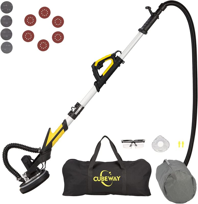 Photo 1 of Drywall Sander with Vacuum, Labor-Saving Handle and Unique Fixture for Ceiling Sanding, Electric Drywall Sander with LED Light, ETL Listed, CUBEWAY
