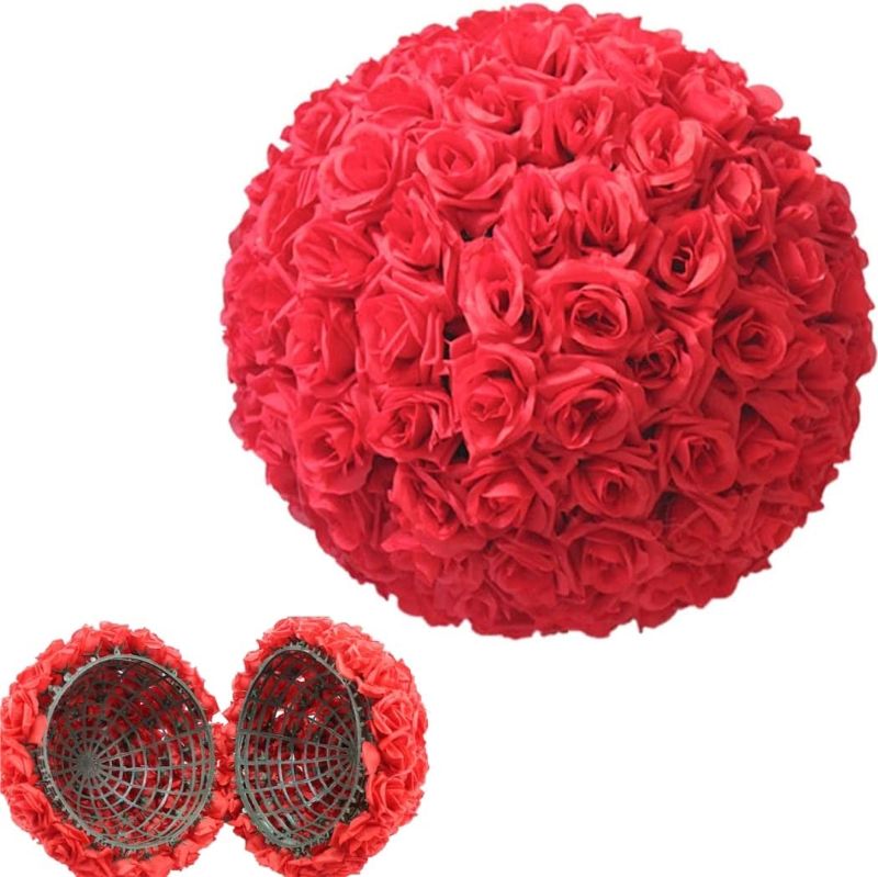 Photo 1 of 9 Inch Artificial Satin Flower Ball Romatic Wedding Flower Balls Kissing Balls Bouquet for Bridal Wedding Party Ceremony Centerpieces Decoration(5 Pack,Wine Red)
