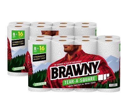 Photo 1 of Brawny Tear-A-Square Paper Towels, 2-Ply, 120 Sheets/Roll, 16 Rolls/Pack (44372/50)
