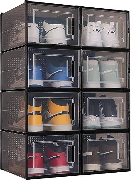 Photo 1 of QualiapeX Large Translucent Black Shoe Storage Boxes, Clear Plastic Stackable Sneaker Display Drawer, Storage Bins Shoe Container Organizer, 8 Pack
