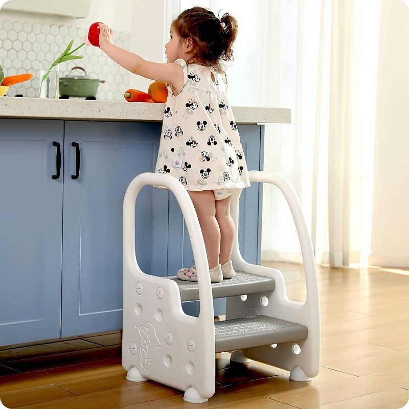 Photo 1 of Height Adjustable Two Step Standing Stool with Handles Non-Slip Safety for Toddlers Children Kids Potty Training Kitchen Tower, Mangohood