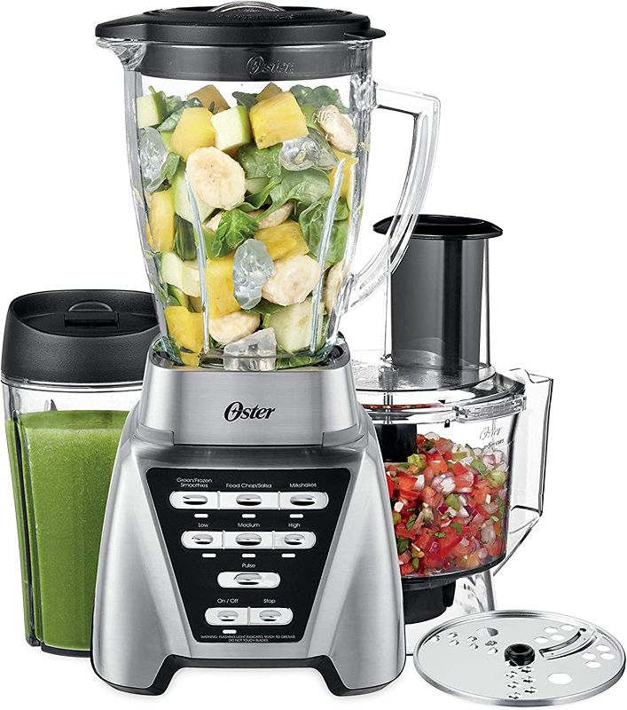 Photo 1 of ***DAMAGED***
Oster Blender | Pro 1200 with Glass Jar, 24-Ounce Smoothie Cup and Food Processor Attachment, Brushed Nickel - BLSTMB-CBF-000
