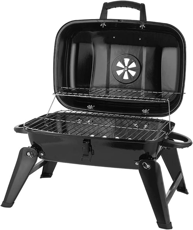 Photo 1 of (DAMAGED)CUSIMAX Charcoal BBQ Grill, Portable Small Grills and Smokers Folding Tabletop Grills, for Camping Patio Backyard and Anywhere Outdoor Cooking, 18-Inch, Black
**BROKEN HANDLE, LEG IS BENT **