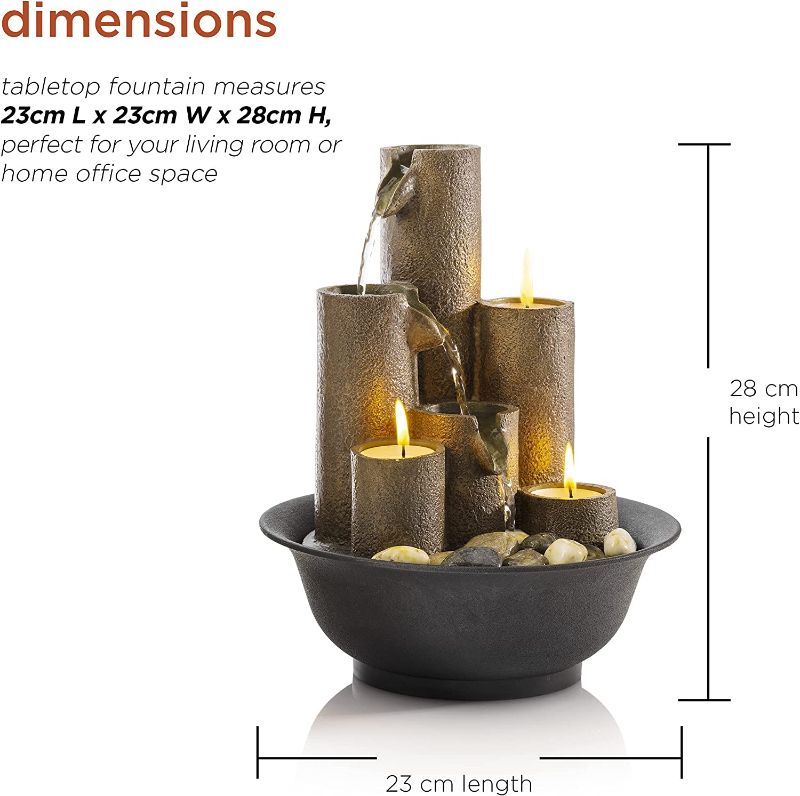 Photo 1 of 
Alpine Corporation Tiered Column Tabletop Fountain with 3 Candles, Mini Waterfall for Indoor Spaces, Relaxation Water Feature, 11" Tall, Brown