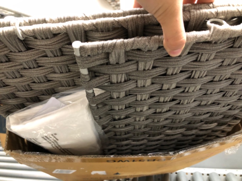 Photo 3 of SONGMICS Handwoven Laundry Hamper, 23.8 Gal (90L) Synthetic Rattan Clothes Laundry Basket with Lid and Handles, Foldable, Removable Liner Bag, Gray ULCB51WG