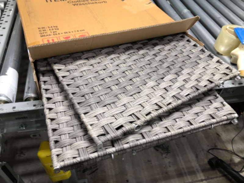 Photo 2 of SONGMICS Handwoven Laundry Hamper, 23.8 Gal (90L) Synthetic Rattan Clothes Laundry Basket with Lid and Handles, Foldable, Removable Liner Bag, Gray ULCB51WG