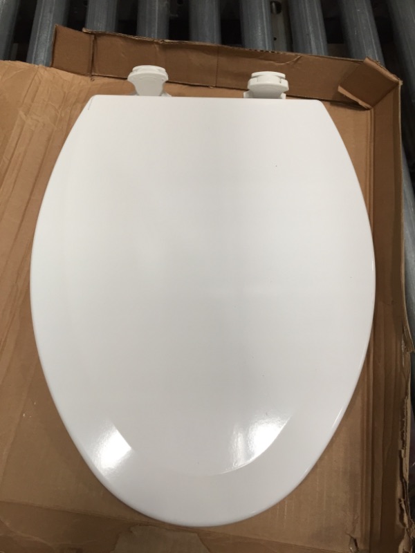 Photo 2 of Bemis 1500EC 390 Toilet Seat with Easy Clean & Change Hinges, Elongated, Durable Enameled Wood, Cotton White
