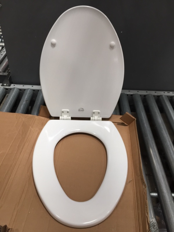 Photo 3 of Bemis 1500EC 390 Toilet Seat with Easy Clean & Change Hinges, Elongated, Durable Enameled Wood, Cotton White
