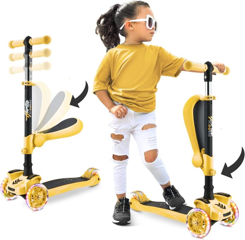 Photo 1 of 3 Wheeled Scooter for Kids - Stand & Cruise Child/Toddlers Toy Folding Kick Scooters w/Adjustable Height, Anti-Slip Deck, Flashing Wheel Lights, for Boys/Girls 2-12 Year Old - Hurtle HURFS56
