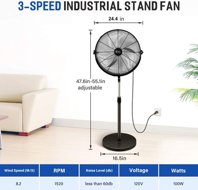 Photo 1 of Simple Deluxe 20 Inch Pedestal Standing Fan, High Velocity, Heavy Duty Metal For Industrial, Commercial, Residential, Greenhouse Use, Black