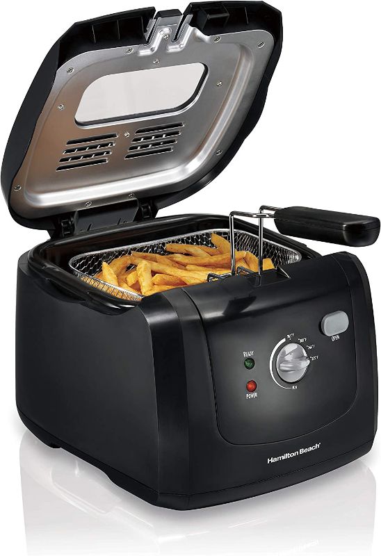 Photo 1 of Hamilton Beach Electric Deep Fryer, Cool Touch Sides Easy to Clean Nonstick Basket, 8 Cups / 2 Liters Oil Capacity, Black