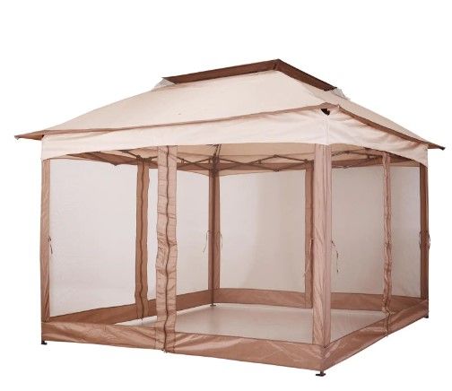 Photo 1 of 11 ft. x 11 ft. Outdoor 2-Tier Top Folding Portable Pop Up Gazebo with Removable Zippered Netting and Weather Protection
