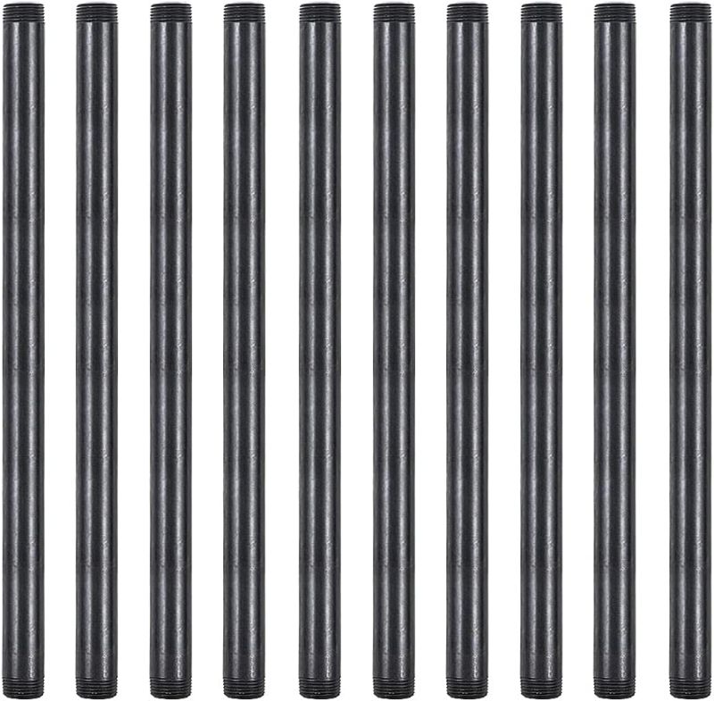 Photo 1 of 1/2" x 30" Black Painted Industrial Pipe, Home10 Pack Threaded Black Paint Finish Metal Pipe Nipple for DIY Project/Furniture/Shelvin