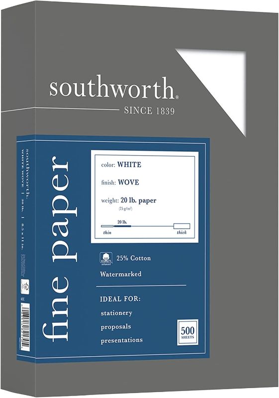 Photo 1 of Southworth Fine Business Paper, 20.05 Cotton, 20 lb , White,500 Sheets (403C)
