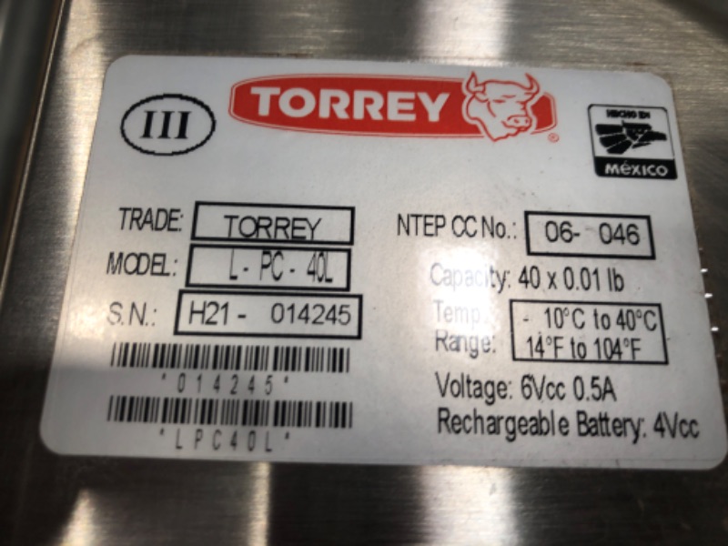 Photo 3 of TORREY LPC40L Electronic Price Computing Scale, Rechargeable Battery, Stainless Steel Construction, 100 Memories, 8 Direct Access Keys , 40 lb