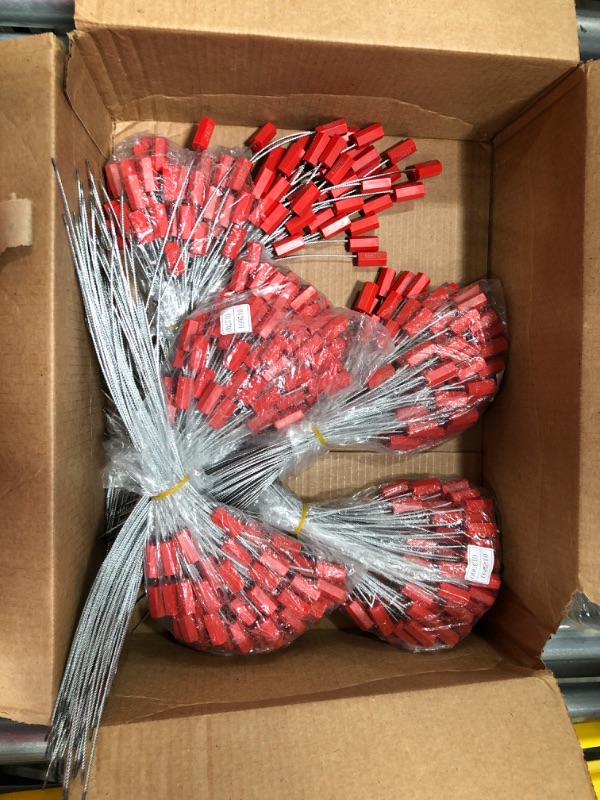 Photo 2 of 500 pcs Anti-Theft Security Cable Ties Numbered Steel Wire Security Tags Pull-Tite Metal Cable Truck Seals Self-Locking Padlock Safety Shipping Strap for Truck Trailer Doors(Red)