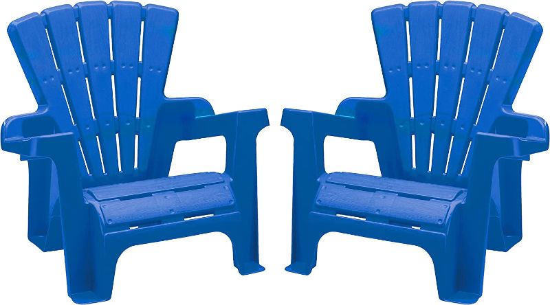 Photo 1 of American Plastic Toys Kids’ Adirondack Chairs (Pack of 2), Blue, Outdoor, Indoor, Beach, Backyard, Lawn, Stackable, Lightweight, Portable, Wide Armrests, Comfortable Lounge Chairs for Children