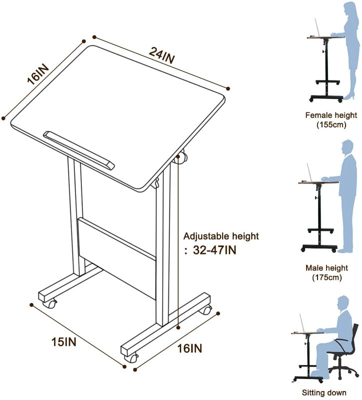 Photo 2 of KOUPA Height Adjustable Mobile Standing Desk 16×24 in,360° Flip Desk Stand Desk Home Office Table Standing Desk for Small Space Offices,Easy to Assemble(Adjustable Height: 32in-47in)