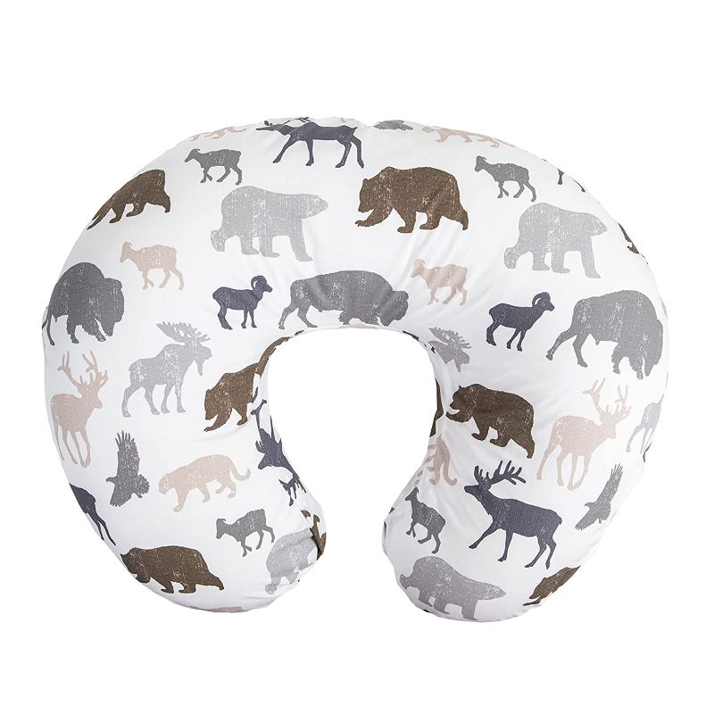 Photo 1 of Boppy Nursing Pillow and Positioner—Original | Neutral Wildlife, Forest Animals on White | Breastfeeding, Bottle Feeding, Baby Support | With Removable Cotton Blend Cover | Awake-Time Support
