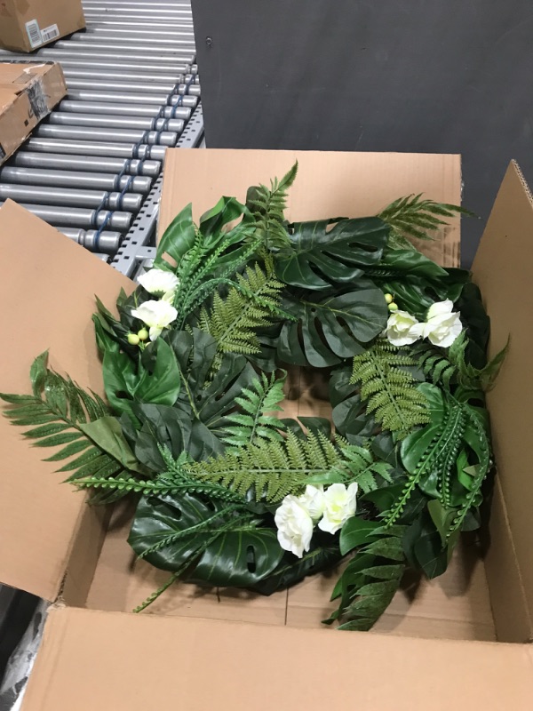 Photo 2 of 24 Inch Spring Summer Flower Wreath for Front Door, Summer Floral Door Wreath, Spring Summer Wreath, White Hydrangea Wreath,Eucalyptus Green Farmhouse Summer Door Wreath for All Season Outside
