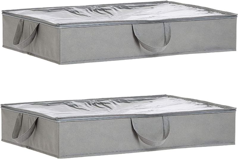 Photo 1 of Amazon Basics Under Bed Fabric Storage Container Bags with Window and Handles - 2-Pack, 30.2 x 20 x 5.7 Inches, Gray
