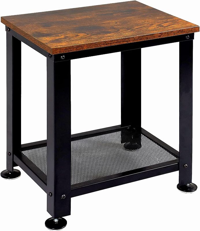 Photo 1 of ***DAMAGED***
2-Tier End Table, Industrial Side Table Nightstand with Durable Metal Frame, Coffee Table with Mesh Shelves for Living Room, Coffee Bar, Rustic Brown and Black (Black)
