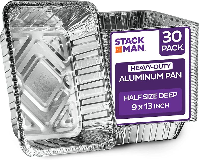 Photo 1 of Aluminum Pans 9x13 Disposable Foil Pans [30-Pack] Heavy-Duty Baking Pans, Half-Size Deep Steam Table Pans - Tin Foil Pans Great for Cooking, Baking, Heating, Storing, Food Prepping by Stack Man
