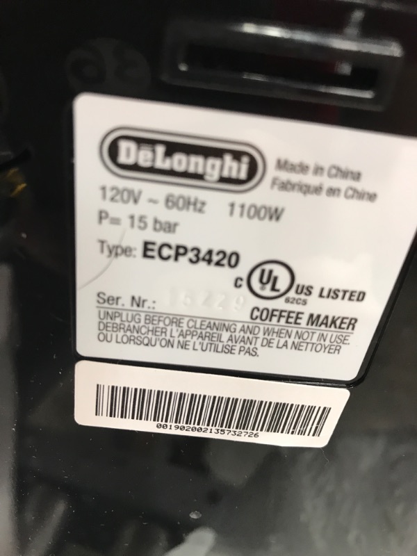 Photo 4 of ***PARTS ONLY*** De'Longhi ECP3420 Bar Pump Espresso and Cappuccino Machine, 15", Black
