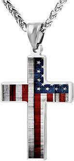 Photo 1 of CTWUVS ADPR American Flag Patriotic Cross Pendant Necklace Religious Jewelry for Men
