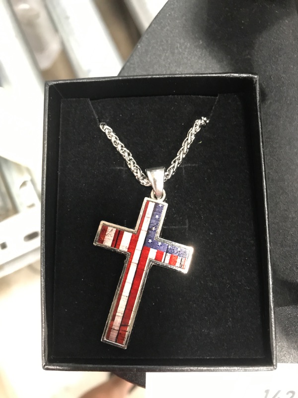 Photo 2 of CTWUVS ADPR American Flag Patriotic Cross Pendant Necklace Religious Jewelry for Men
