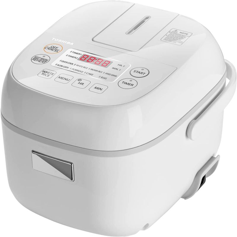 Photo 1 of Toshiba Digital Programmable Rice Cooker, Steamer & Warmer, 3 Cups Uncooked Rice with Fuzzy Logic and One-Touch Cooking, 24 Hour Delay Timer and Auto Keep Warm Feature, White
