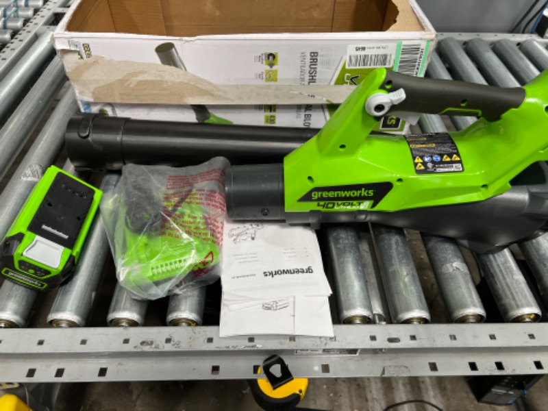 Photo 3 of Greenworks 40V Electric Leaf Blower, 430 CFM / 115 MPH, 2.0Ah Battery and Charger Included BA40L210 & 40V 2.0 AH Lithium Ion Battery 29462
