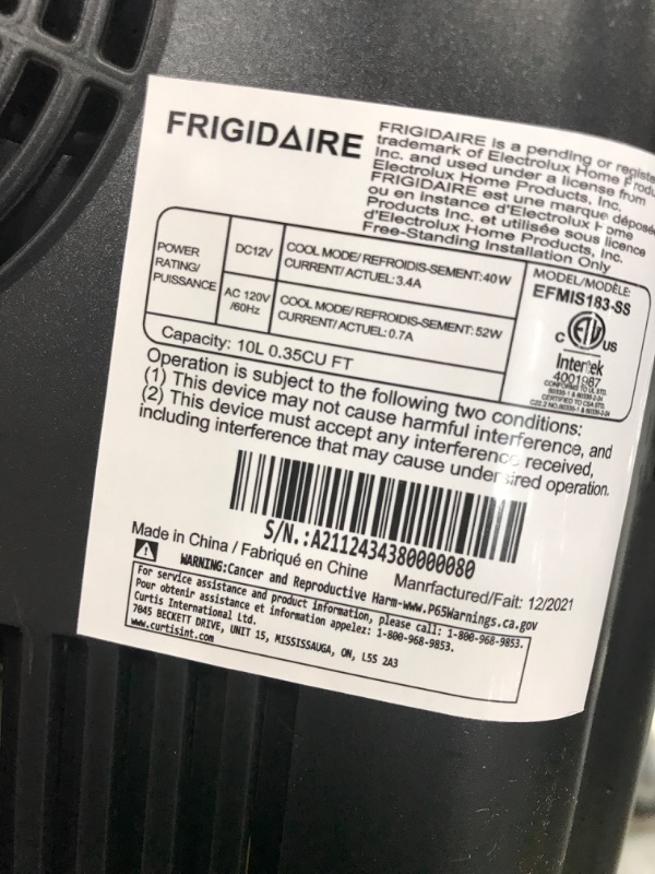 Photo 2 of 
FRIGIDAIRE Portable 10L, 15-can Mini Fridge Brushed Stainless Rugged Refrigerator, EFMIS183-SS

