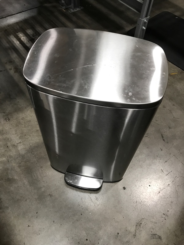 Photo 2 of Amazon Basics 50 Liter / 13.2 Gallon Soft-Close, Smudge Resistant Trash Can with Foot Pedal - Brushed Stainless Steel, Satin Nickel Finish