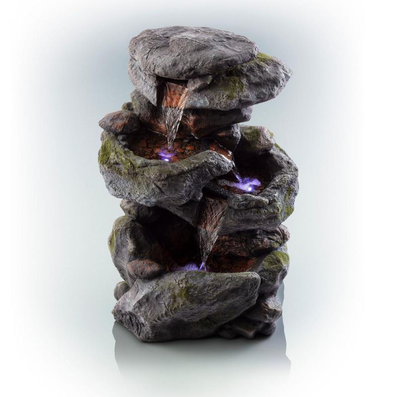 Photo 1 of Alpine Corporation 22 Outdoor 3-Tier Rock Cascading Tabletop Fountain
