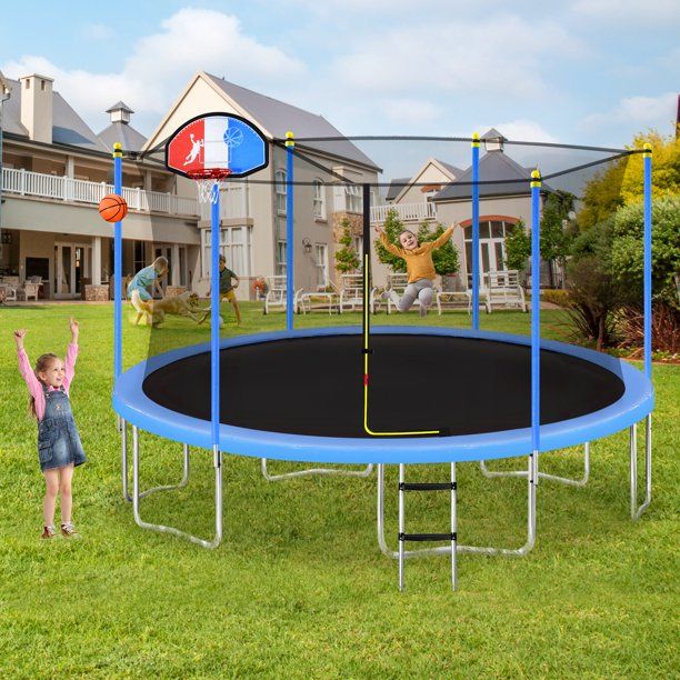 Photo 1 of **INCOMPLETE MISSING BOX 1 & 3 OF 3 !!!! 15Ft Trampoline For Kids With Safety Enclosure Net, Basketball Hoop And Ladder, Easy Assembly Round Outdoor Recreational Trampoline

