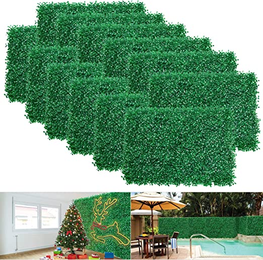 Photo 1 of 12pcs Boxwood Panels - 24"x16" Artificial Faux Hedge Plant for 31 SQ Feet Per Boxwood Hedge Set - Use for UV Protection Indoor Outdoor, Fence Privacy Screen, Grass Wall, Greenery Backdrop
