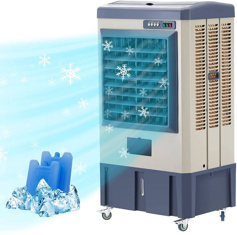 Photo 1 of TESTED FUNCTIONS PROPERLY*
Uthfy 3531 CFM Portable Evaporative Air Cooler for Outdoor Use,3 Speeds Cooling Fan with 2 Ice Box,10.6 Gallons Water Tank, 4 Universal Wheel,for Room Garage Commercial,Gray,One Size,HY-JH-40BI
