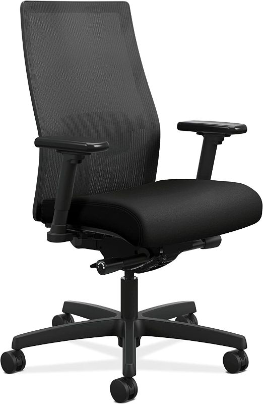 Photo 1 of HON Ignition 2.0 Office Chair With Lumbar Support, Adjustable Arms, Controllable Recline, 250lb Max Weight With Wheels, Black Mesh
