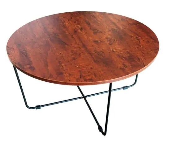 Photo 1 of 34 in. L Brown Sandalwood Round Iron Pipe Frame Particle Board Coffee Table
