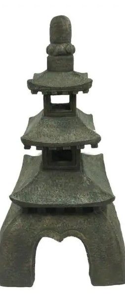 Photo 1 of 1-Light 16 in. Tall Integrated LED Solar Powered Pagoda Decor Garden in Brown 16.1 in. H x 8.4 in. W x 8.4 in. D