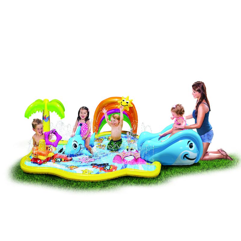 Photo 1 of Banzai Splish Splash Water Park JR Length: 90 in Width: 52 in Height: 24 in Junior Inflatable Outdoor Backyard Water Splash Toy
