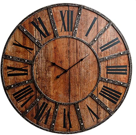 Photo 1 of 30" Rustic Wood Plank and Metal Frameless Farmhouse Wall Clock
