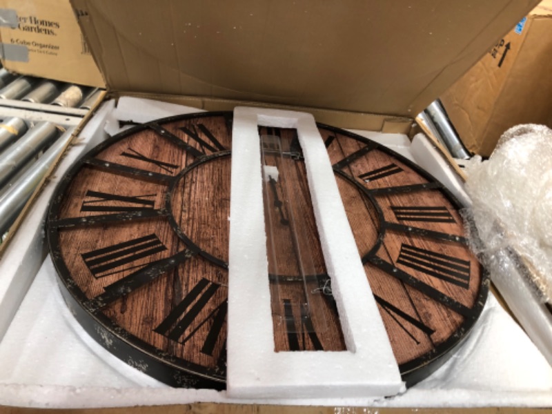 Photo 1 of 30" Rustic Wood Plank and Metal Frameless Farmhouse Wall Clock
