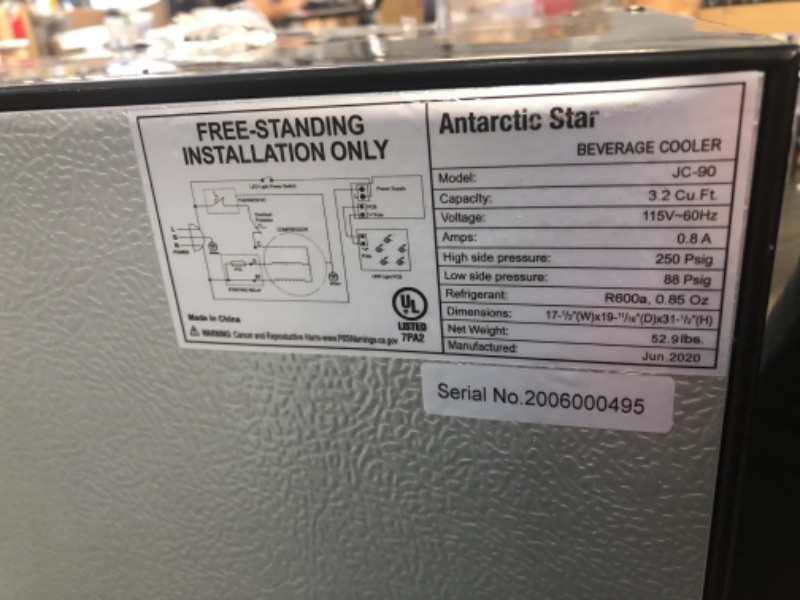 Photo 4 of MAJOR DAMAGE: Antarctic Star 3.2 Cubic Feet Small Wine Fridge Digital Temperature  19.29"D x  17.52"W x  31.18"H inches
 